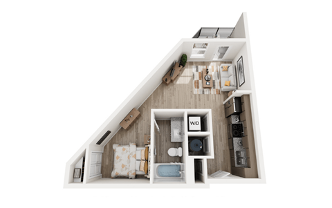 Floor plan for studio, 1 bath, 500 sqft
